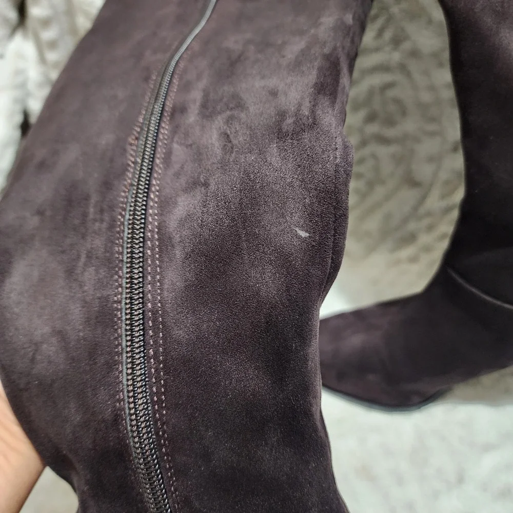 DKNY Salem Boots Dark Brown Chocolate Pointed Toe Knee High Heeled Sz 5.5M